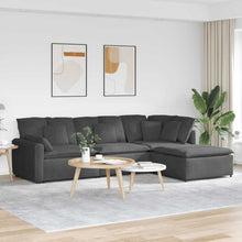 Modulares Sofa mit Fußhocker Kissen Cordstoff Dunkelgrau
