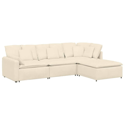 Modulares Sofa mit Fußhocker Kissen Cordstoff Creme