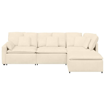 Modulares Sofa mit Fußhocker Kissen Cordstoff Creme
