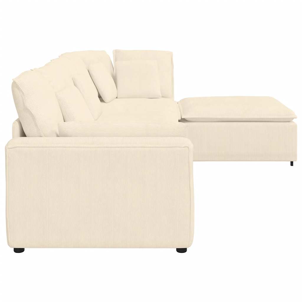 Modulares Sofa mit Fußhocker Kissen Cordstoff Creme