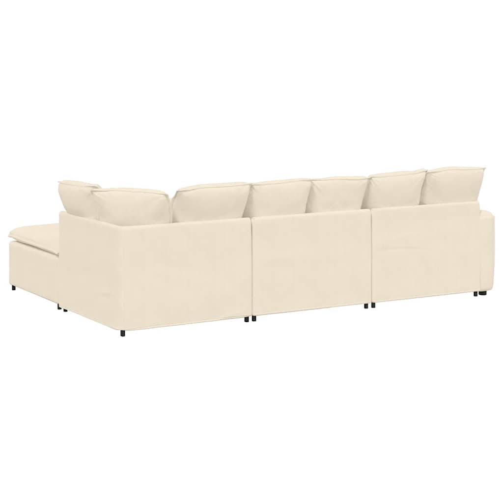 Modulares Sofa mit Fußhocker Kissen Cordstoff Creme