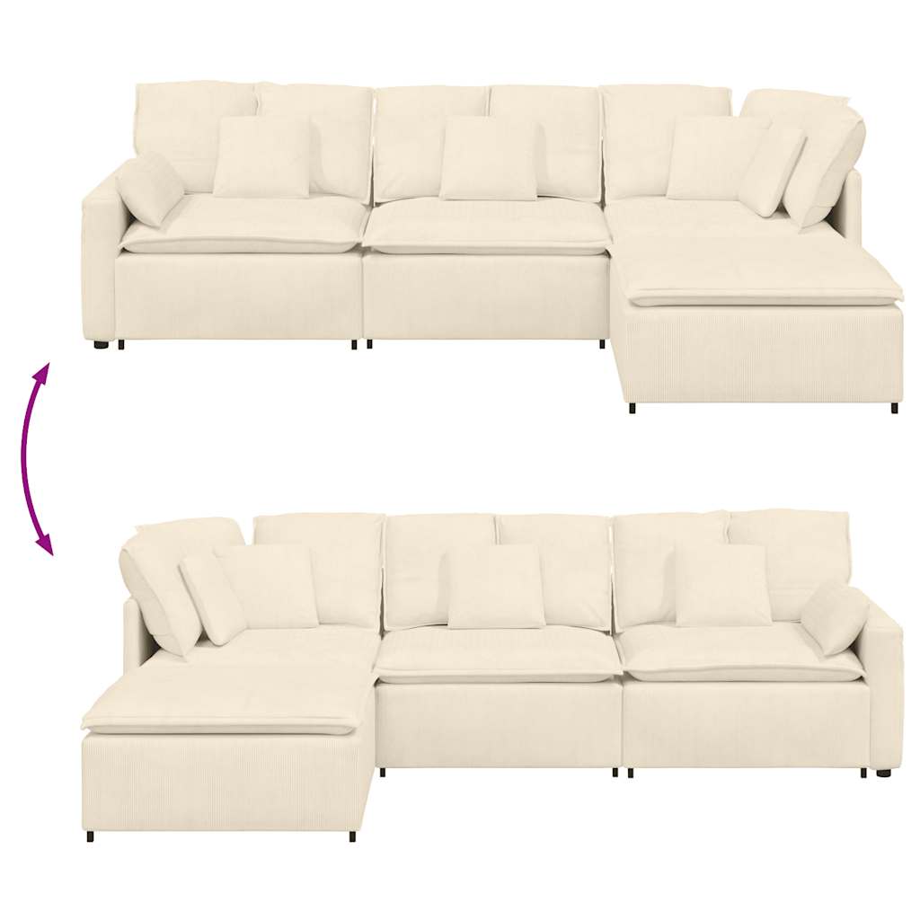 Modulares Sofa mit Fußhocker Kissen Cordstoff Creme