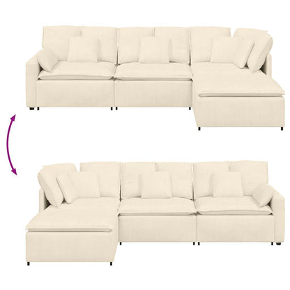 Modulares Sofa mit Fußhocker Kissen Cordstoff Creme