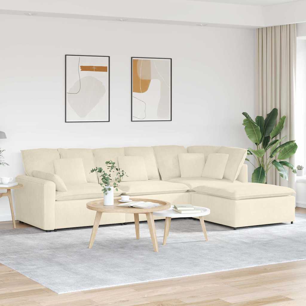 Modulares Sofa mit Fußhocker Kissen Cordstoff Creme