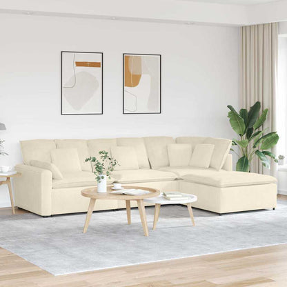 Modulares Sofa mit Fußhocker Kissen Cordstoff Creme