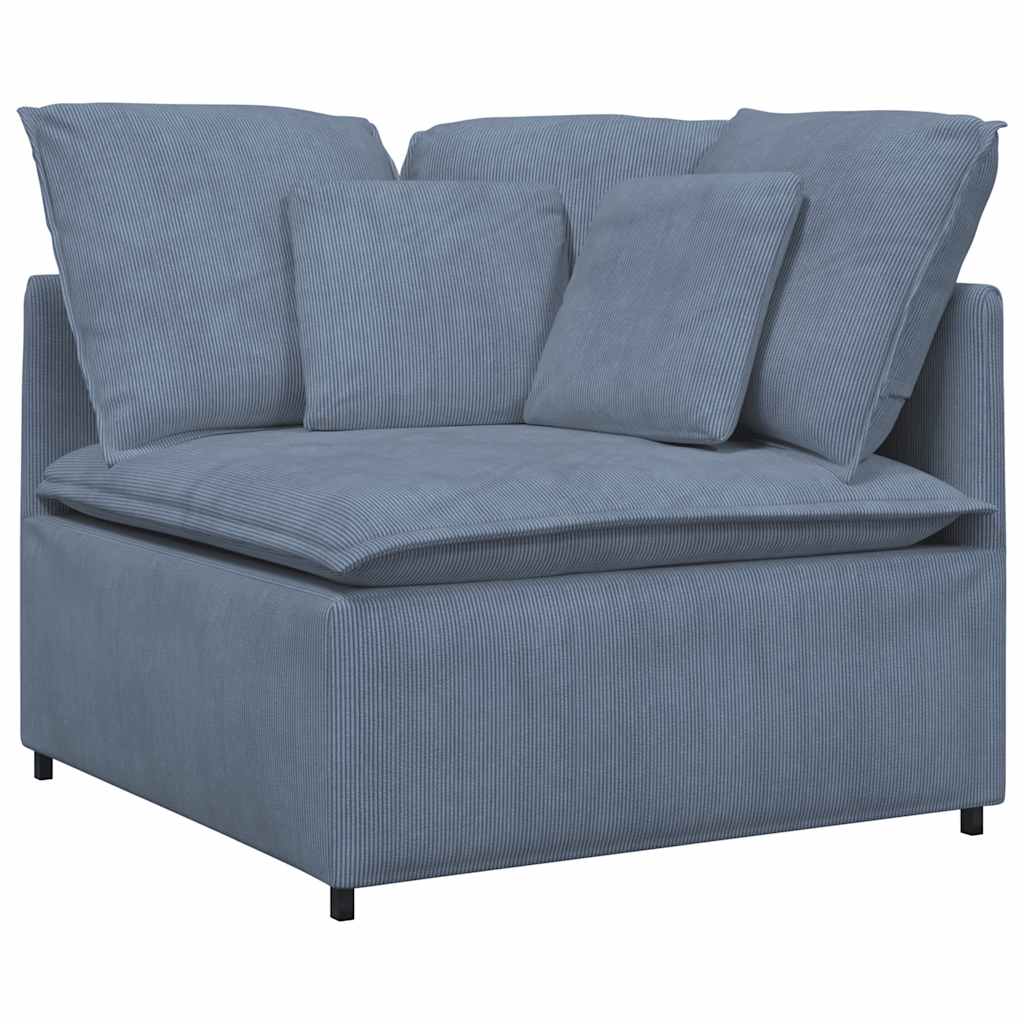 Modulares Sofa mit Fußhocker Kissen Cordstoff Blau