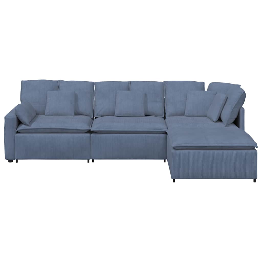 Modulares Sofa mit Fußhocker Kissen Cordstoff Blau