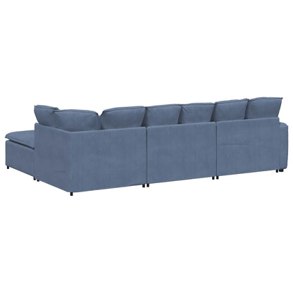 Modulares Sofa mit Fußhocker Kissen Cordstoff Blau