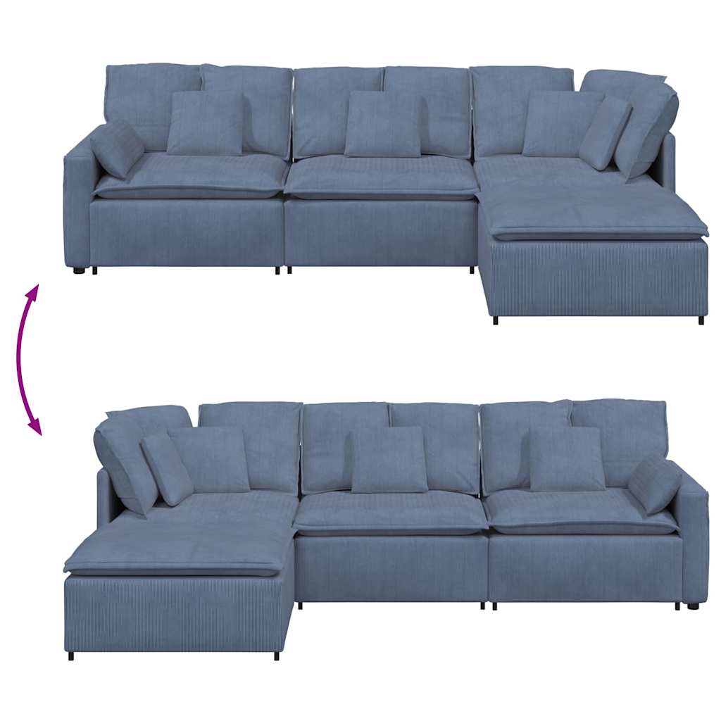Modulares Sofa mit Fußhocker Kissen Cordstoff Blau