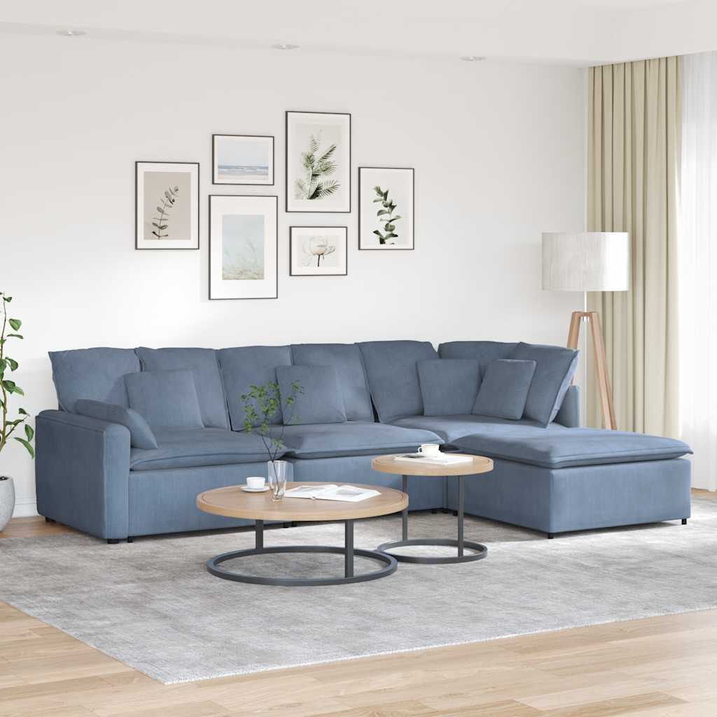 Modulares Sofa mit Fußhocker Kissen Cordstoff Blau