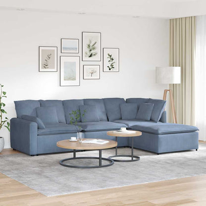 Modulares Sofa mit Fußhocker Kissen Cordstoff Blau