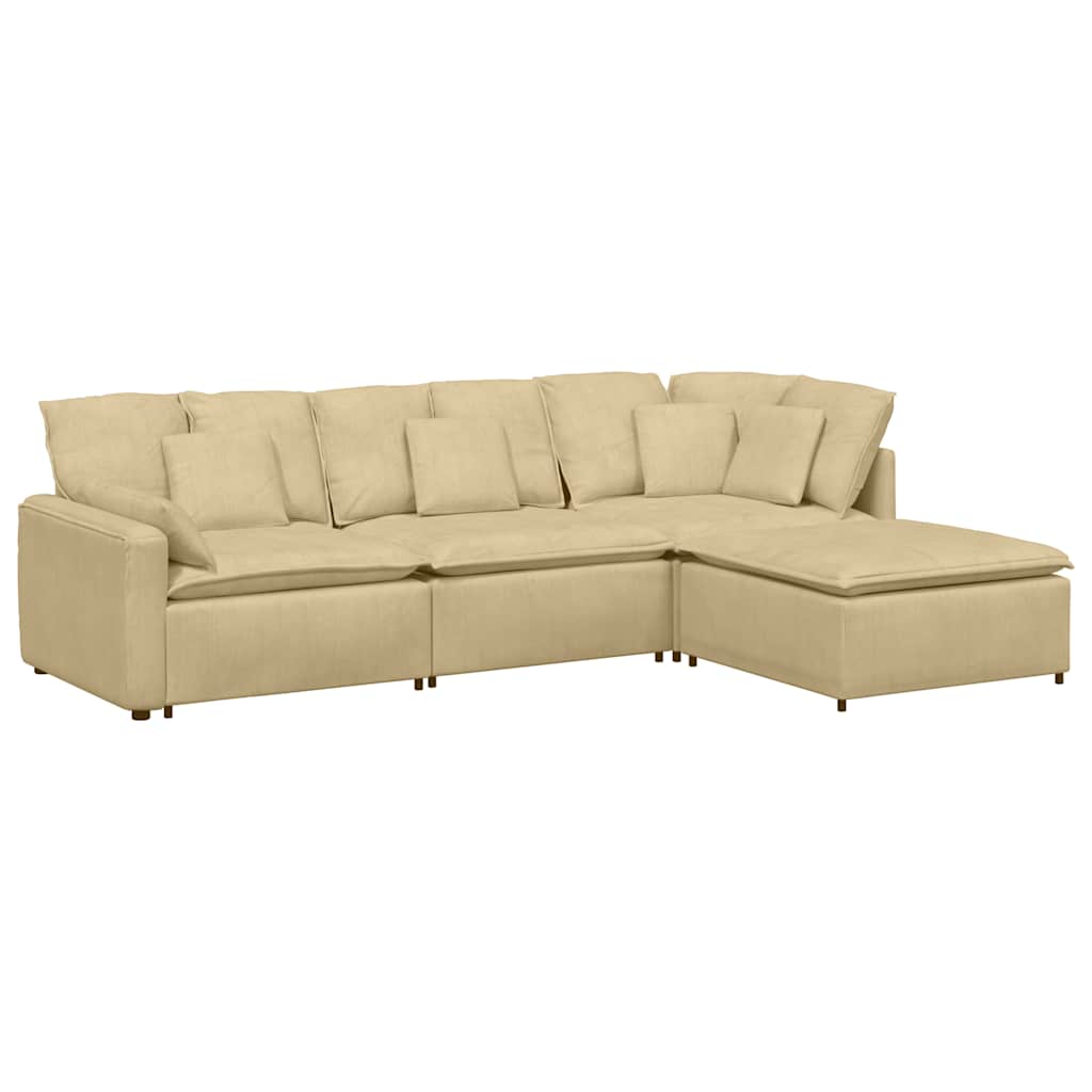 Modulares Sofa mit Fußhocker Kissen Cordstoff Graugrün