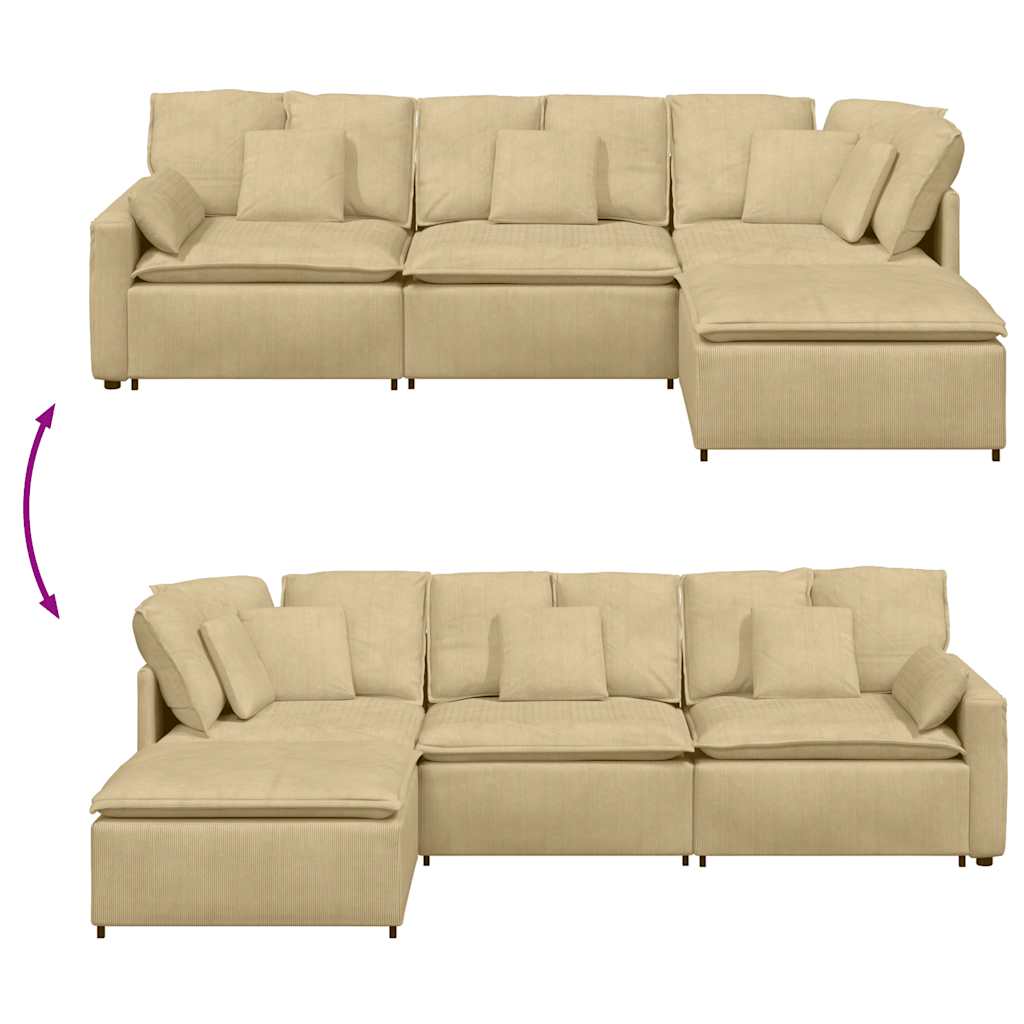 Modulares Sofa mit Fußhocker Kissen Cordstoff Graugrün