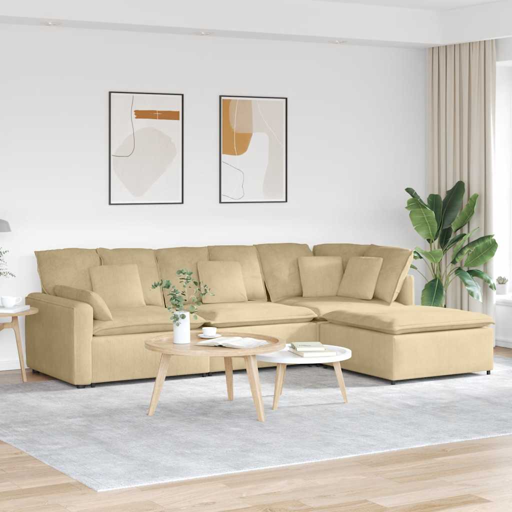 Modulares Sofa mit Fußhocker Kissen Cordstoff Graugrün