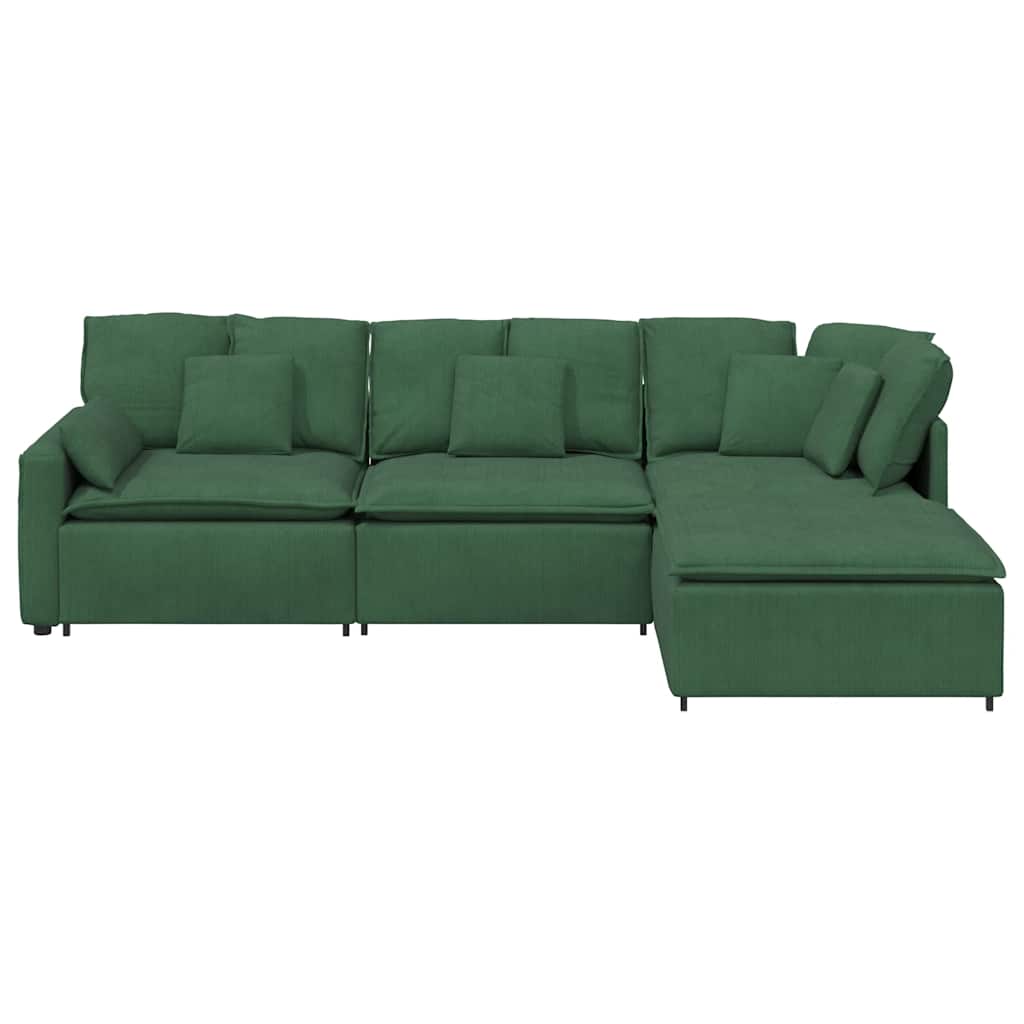 Modulares Sofa mit Fußhocker Kissen Cordstoff Dunkelgrün