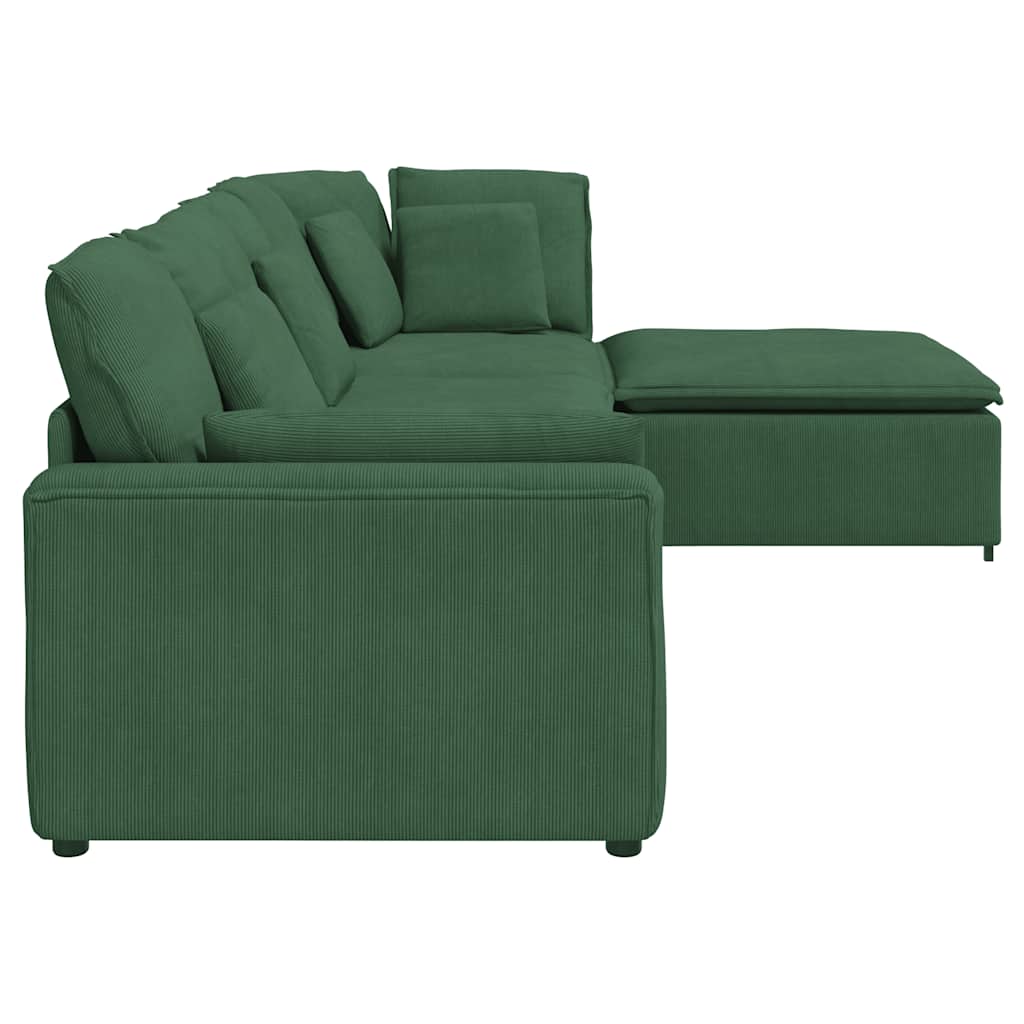 Modulares Sofa mit Fußhocker Kissen Cordstoff Dunkelgrün