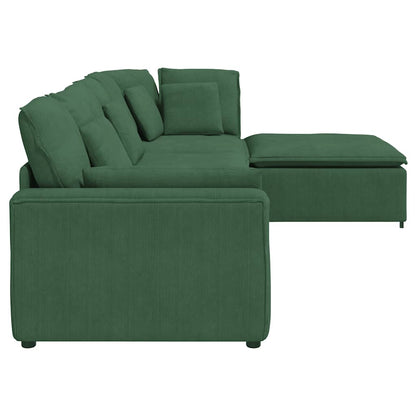 Modulares Sofa mit Fußhocker Kissen Cordstoff Dunkelgrün