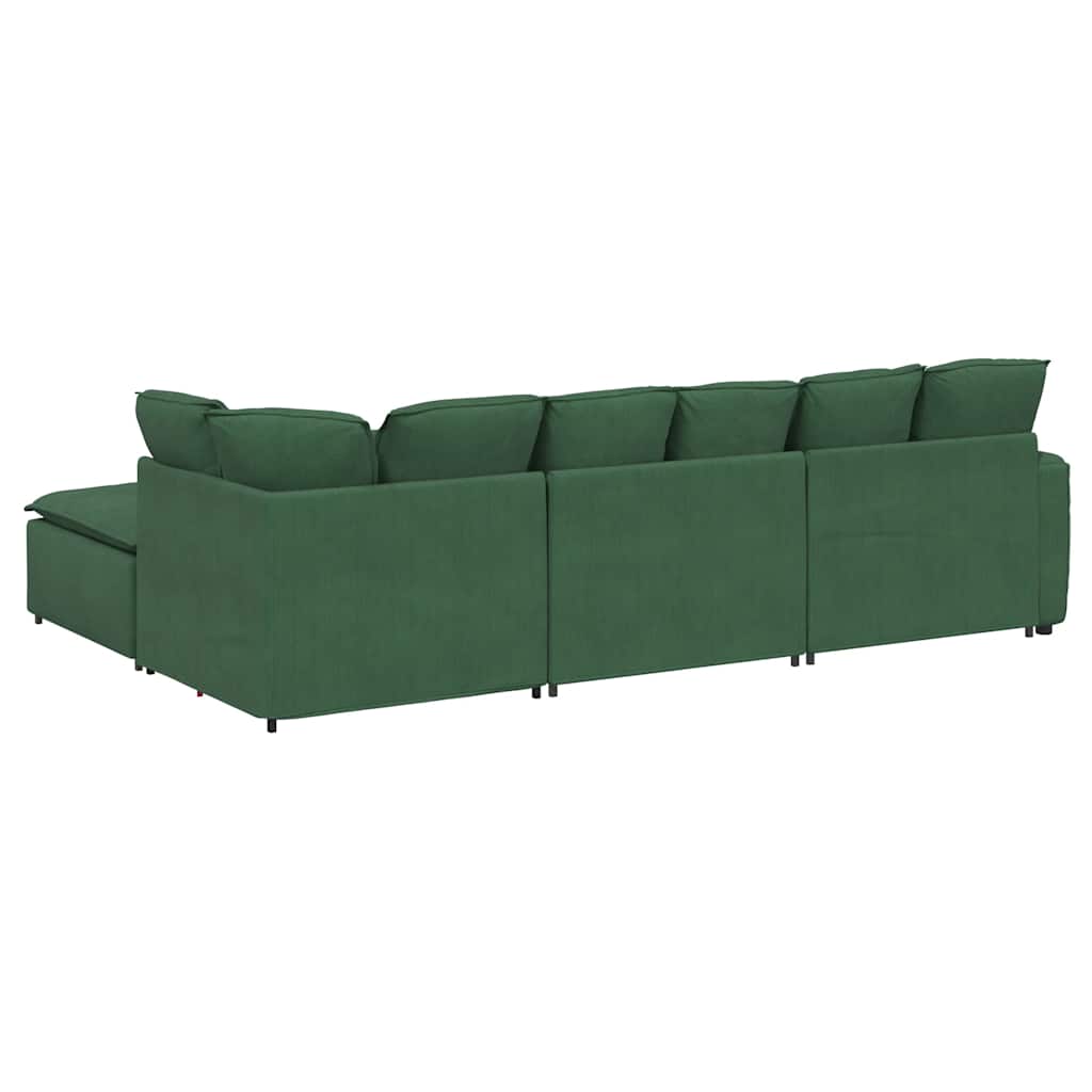 Modulares Sofa mit Fußhocker Kissen Cordstoff Dunkelgrün