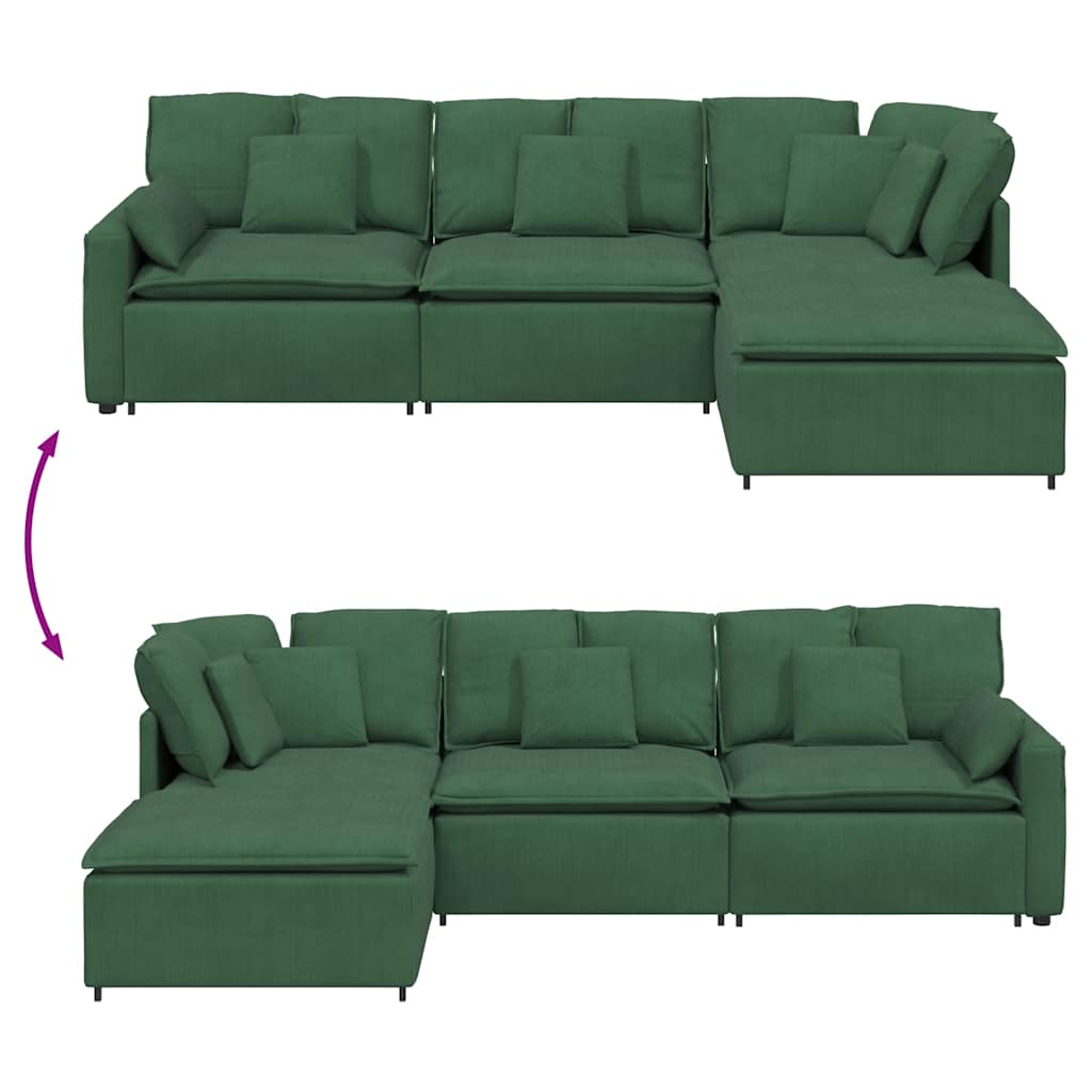 Modulares Sofa mit Fußhocker Kissen Cordstoff Dunkelgrün