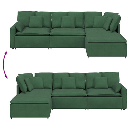 Modulares Sofa mit Fußhocker Kissen Cordstoff Dunkelgrün