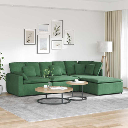 Modulares Sofa mit Fußhocker Kissen Cordstoff Dunkelgrün