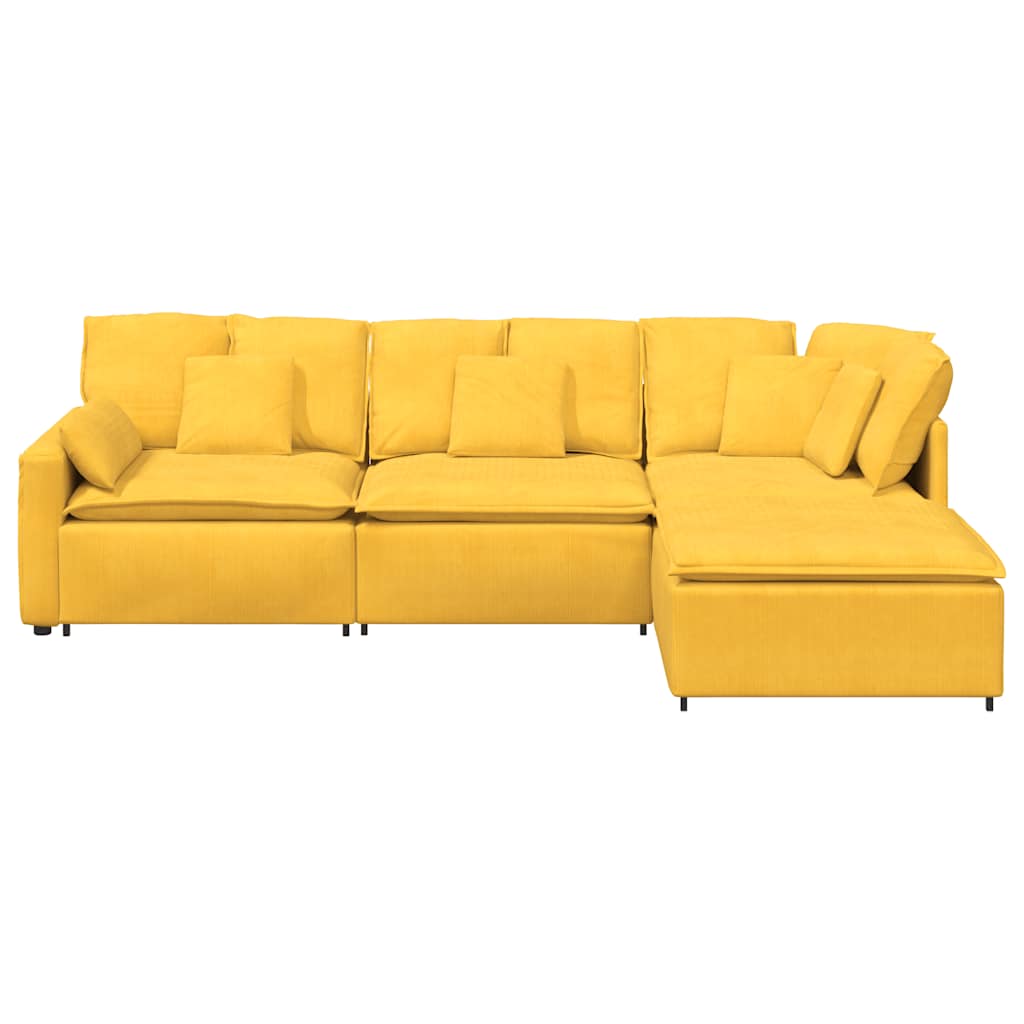 Modulares Sofa mit Fußhocker Kissen Cordstoff Hellgelb