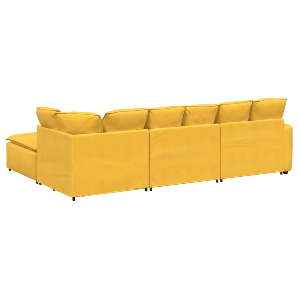 Modulares Sofa mit Fußhocker Kissen Cordstoff Hellgelb