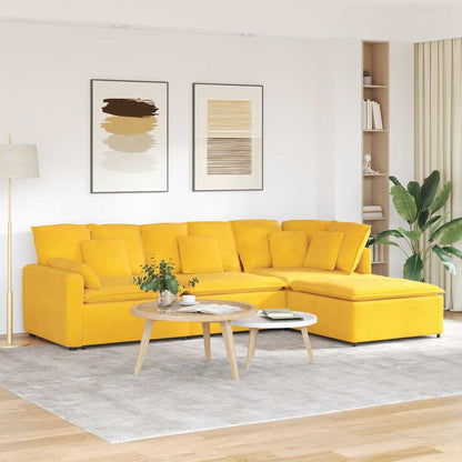 Modulares Sofa mit Fußhocker Kissen Cordstoff Hellgelb