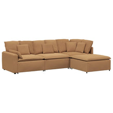 Modulares Sofa mit Hocker Kissen Stoff in Lammwolloptik Beige
