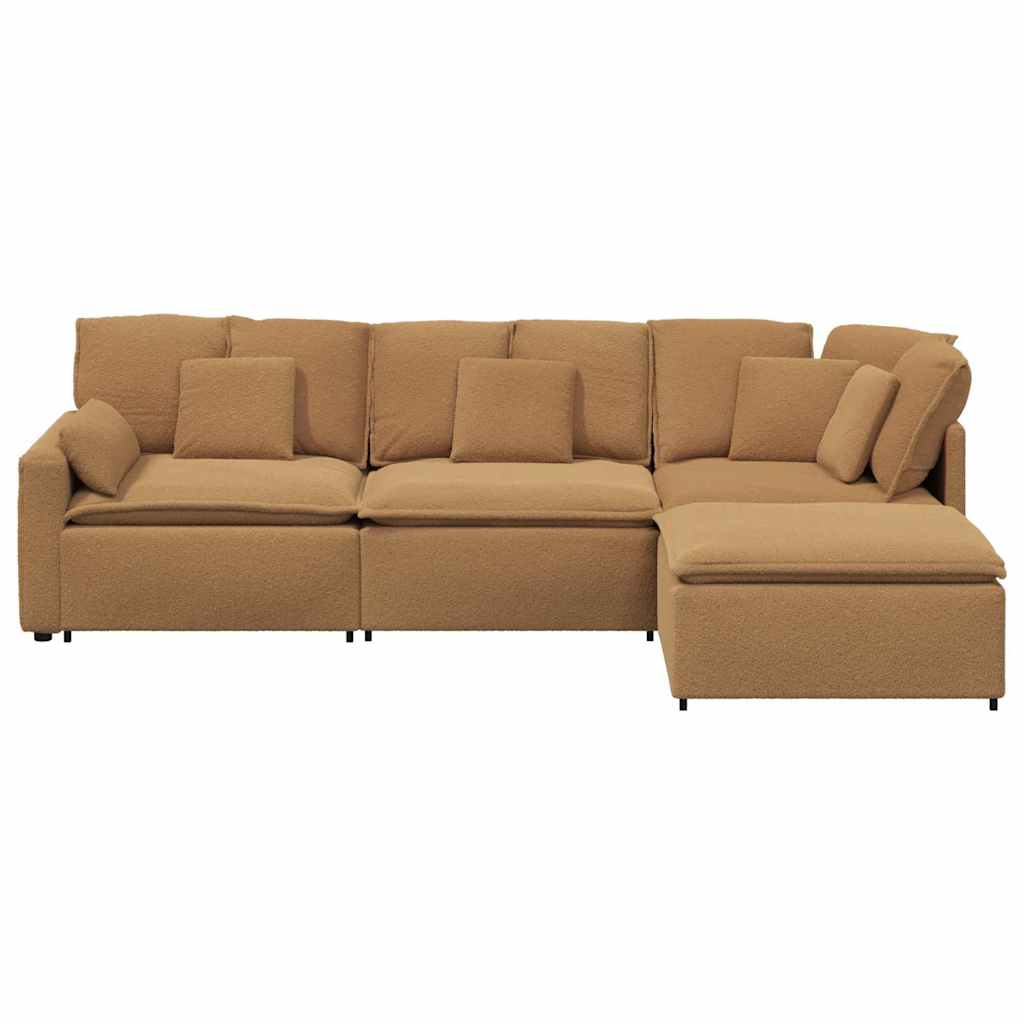 Modulares Sofa mit Hocker Kissen Stoff in Lammwolloptik Beige
