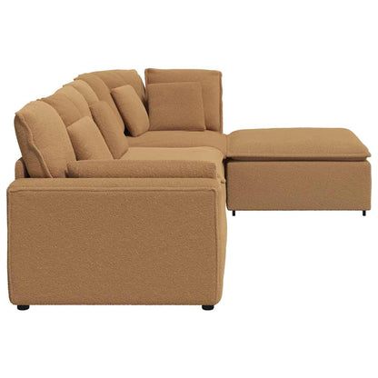 Modulares Sofa mit Hocker Kissen Stoff in Lammwolloptik Beige