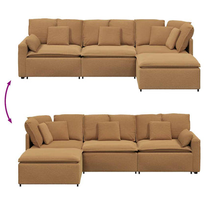 Modulares Sofa mit Hocker Kissen Stoff in Lammwolloptik Beige