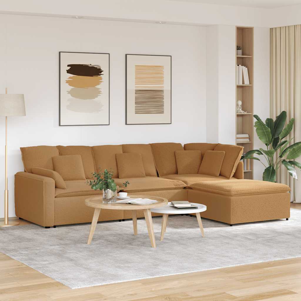 Modulares Sofa mit Hocker Kissen Stoff in Lammwolloptik Beige