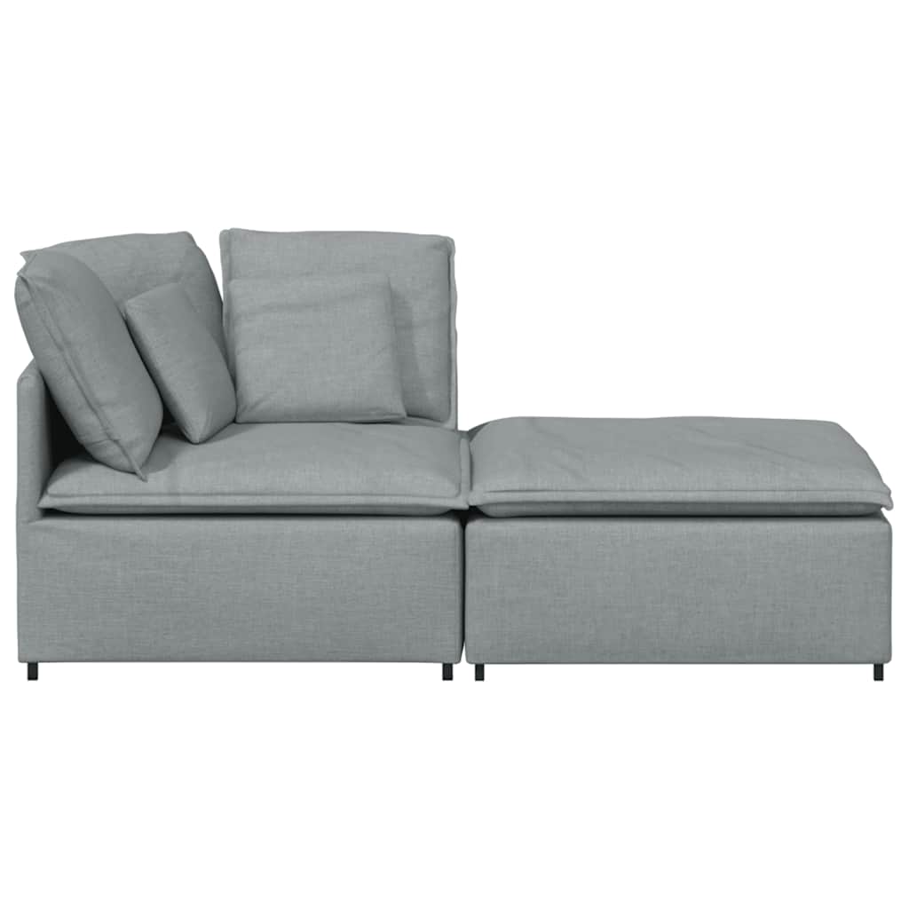 Modulares Sofa mit Fußhocker Kissen Stoff Hellgrau