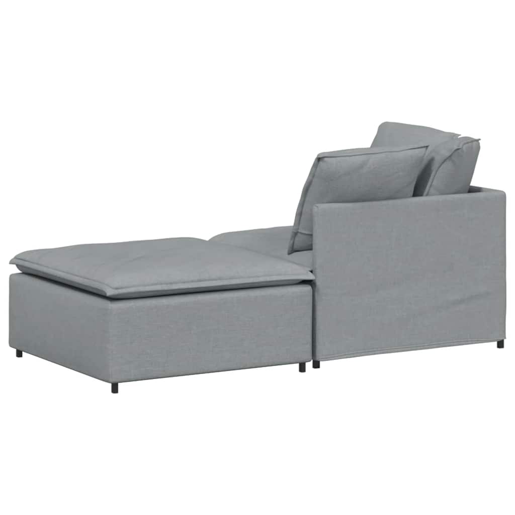 Modulares Sofa mit Fußhocker Kissen Stoff Hellgrau