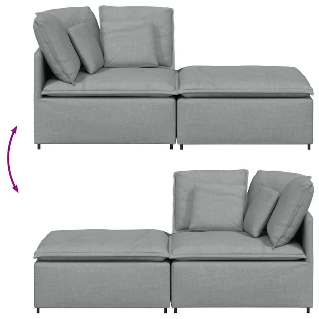 Modulares Sofa mit Fußhocker Kissen Stoff Hellgrau