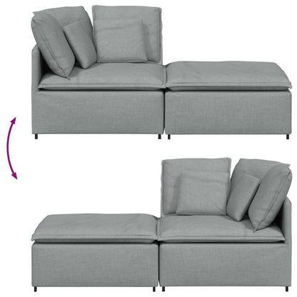 Modulares Sofa mit Fußhocker Kissen Stoff Hellgrau