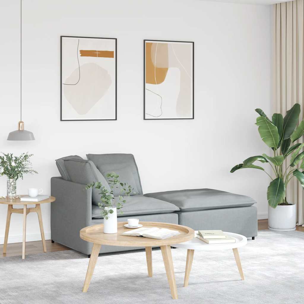 Modulares Sofa mit Fußhocker Kissen Stoff Hellgrau