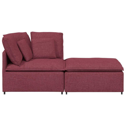 Modulares Sofa mit Fußhocker Kissen Stoff Weinrot