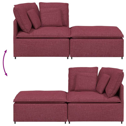 Modulares Sofa mit Fußhocker Kissen Stoff Weinrot