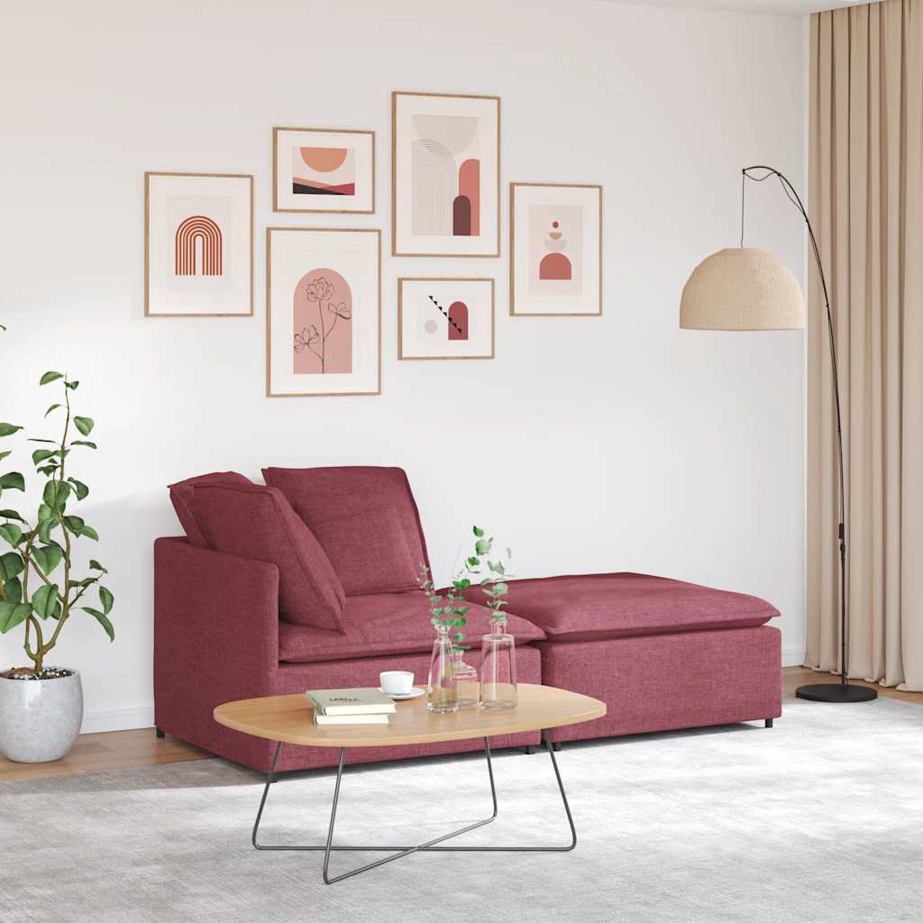 Modulares Sofa mit Fußhocker Kissen Stoff Weinrot