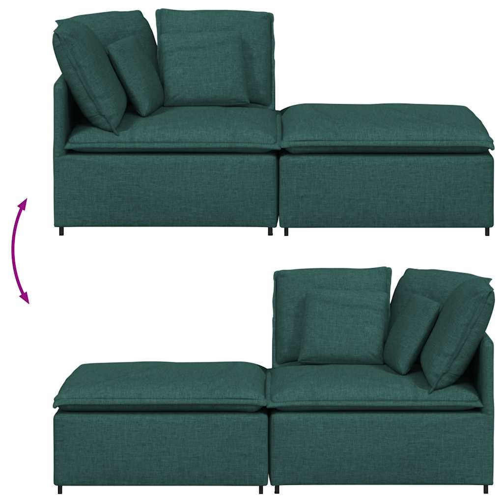 Modulares Sofa mit Fußhocker Kissen Stoff Dunkelgrün