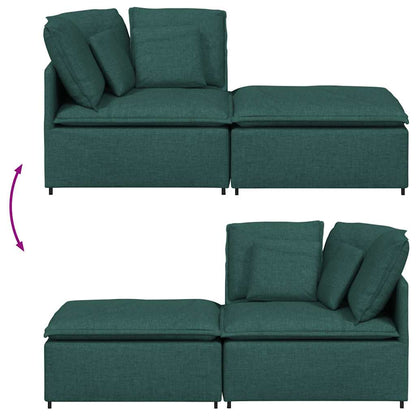 Modulares Sofa mit Fußhocker Kissen Stoff Dunkelgrün