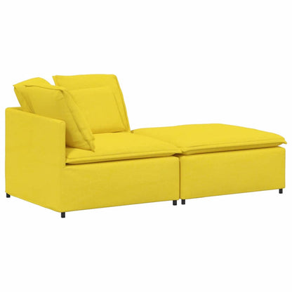 Modulares Sofa mit Fußhocker Kissen Stoff Hellgelb