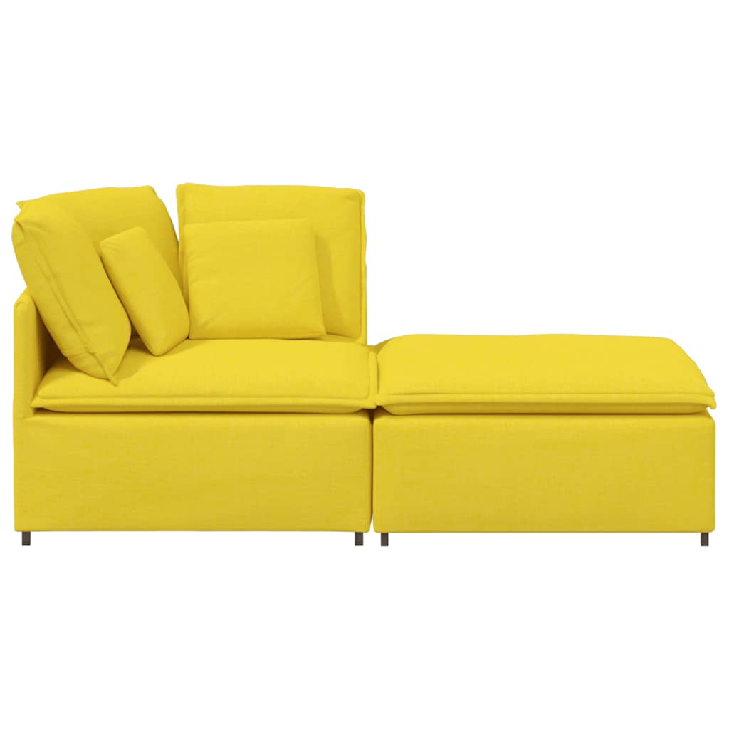 Modulares Sofa mit Fußhocker Kissen Stoff Hellgelb