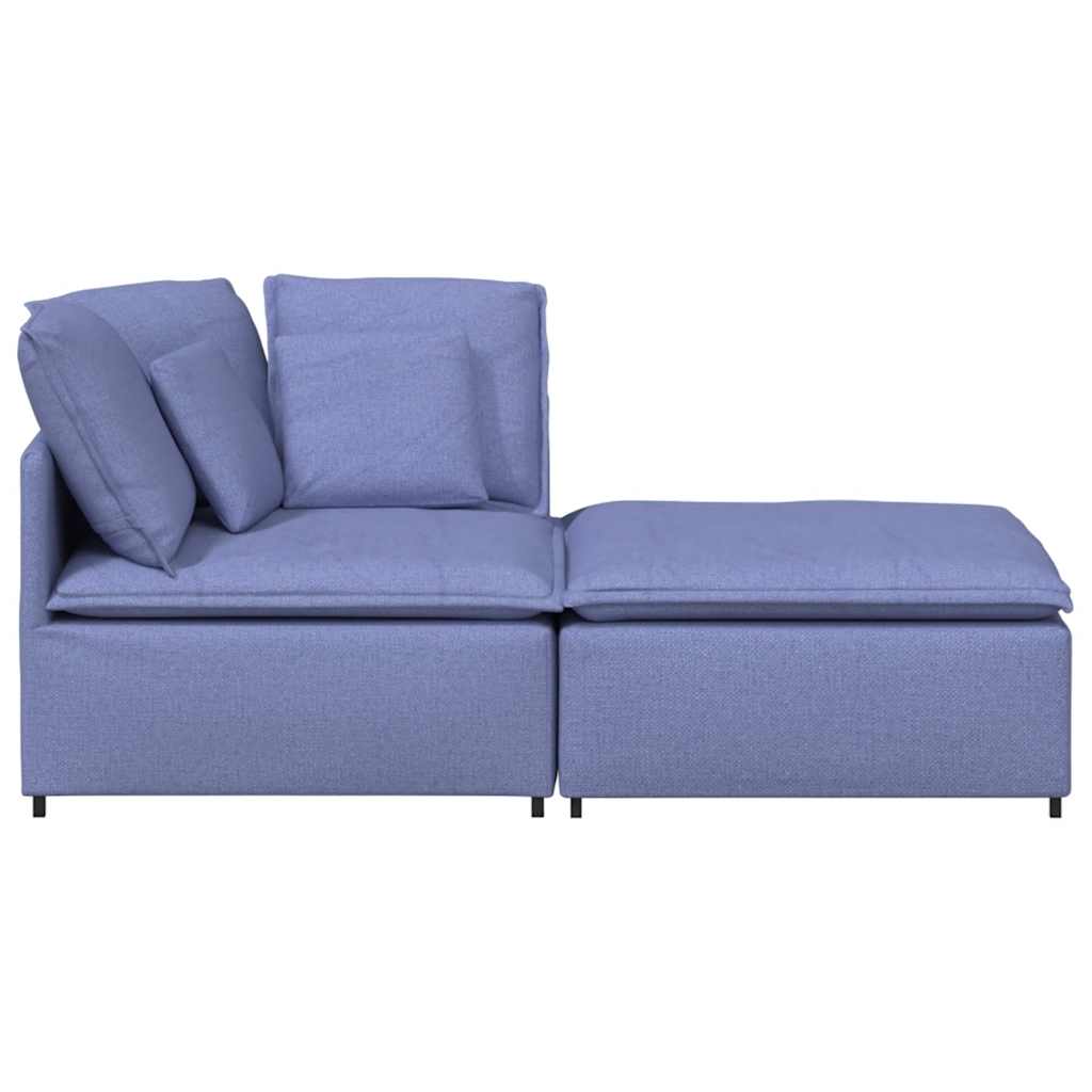 Modulares Sofa mit Fußhocker Kissen Stoff Jeansblau