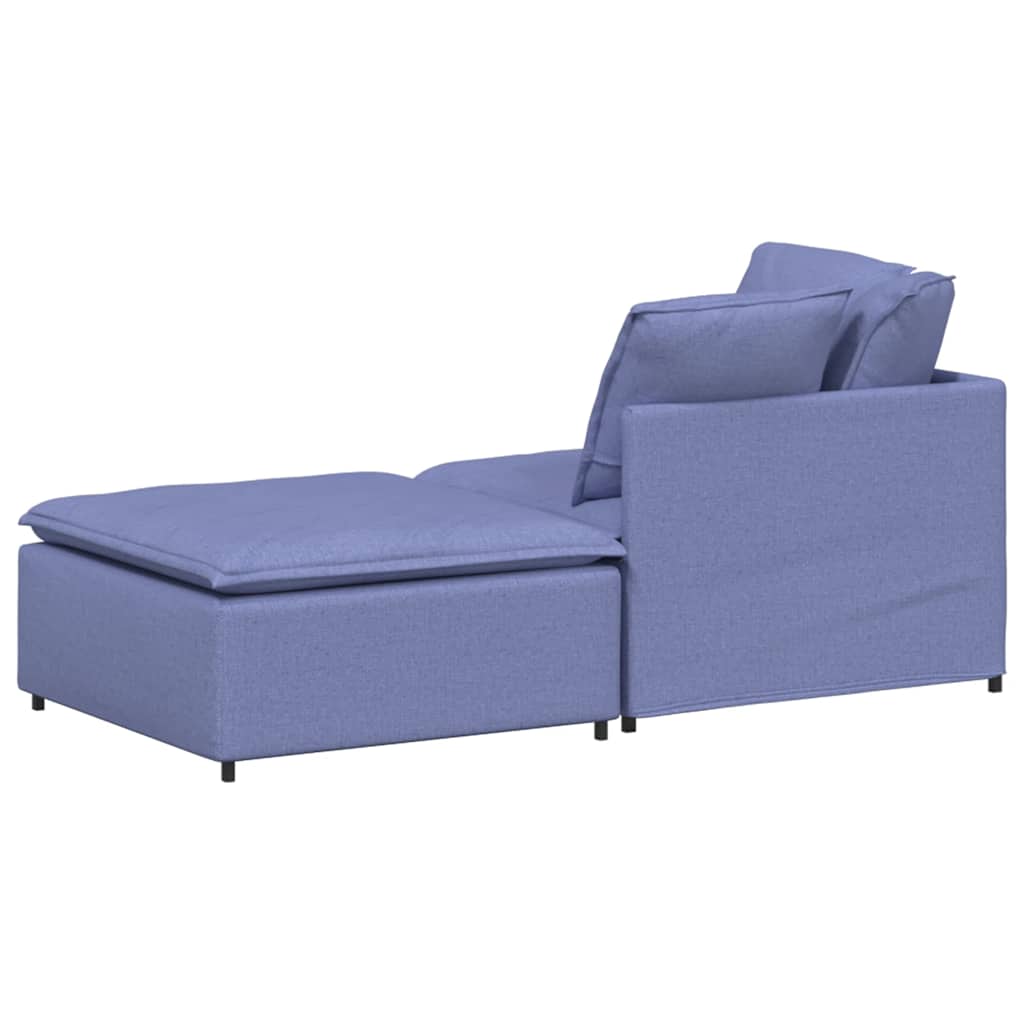 Modulares Sofa mit Fußhocker Kissen Stoff Jeansblau