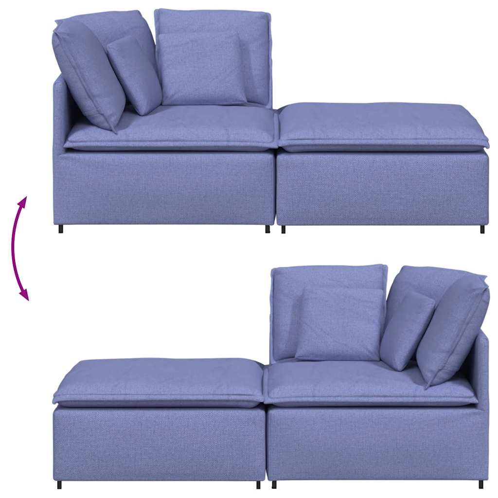 Modulares Sofa mit Fußhocker Kissen Stoff Jeansblau