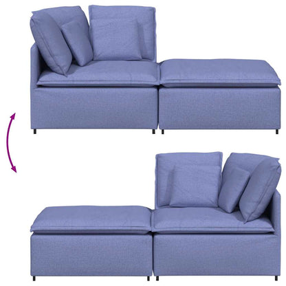 Modulares Sofa mit Fußhocker Kissen Stoff Jeansblau