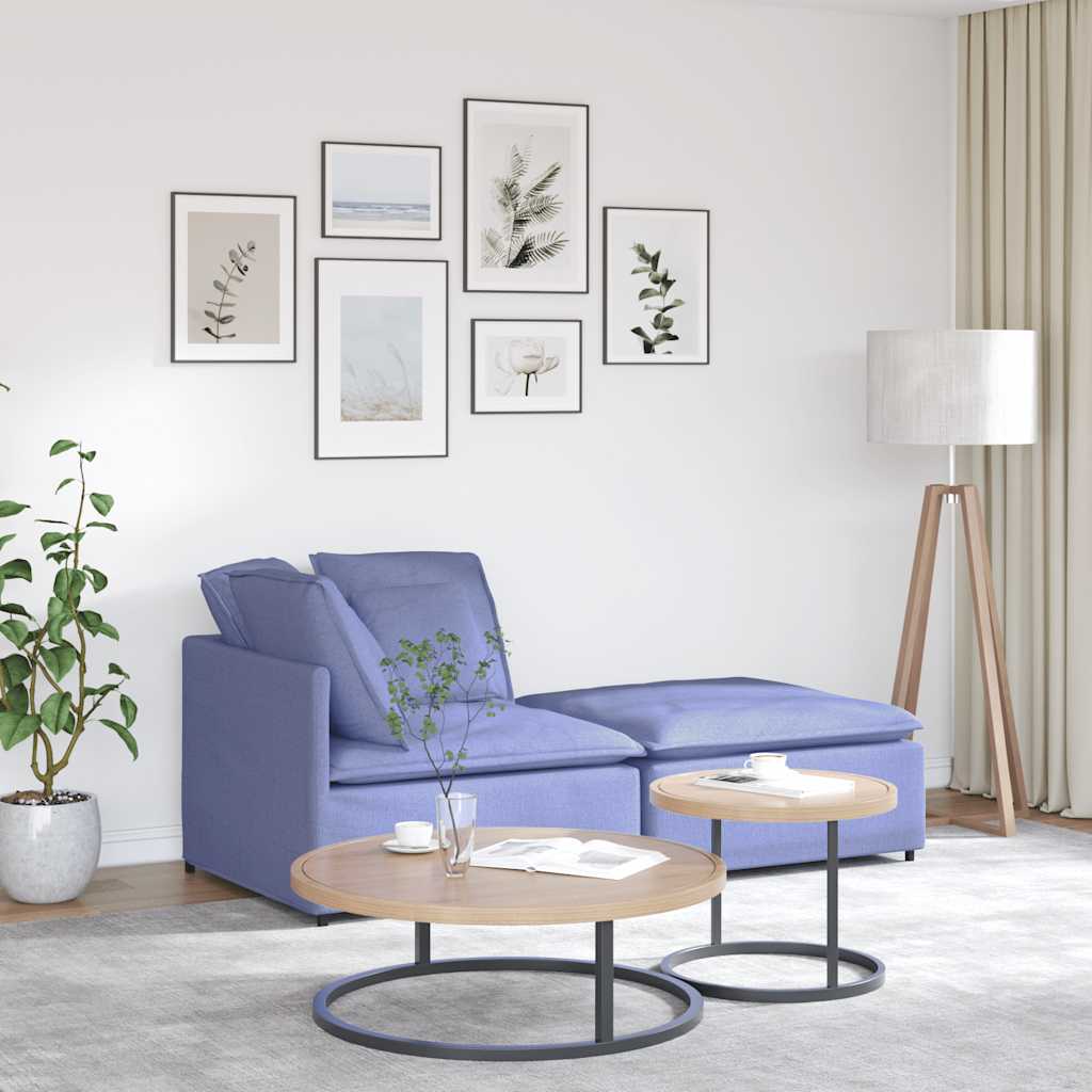 Modulares Sofa mit Fußhocker Kissen Stoff Jeansblau